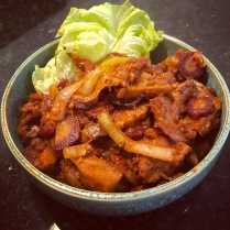 Seitan cooked in the style of stir fried spicy pork